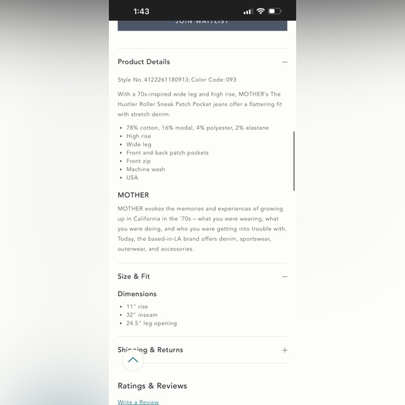 MOTHER Anthropologie The Hustler Roller Sneak Patch Pocket High-Rise Wide-Leg - Picture 5 of 12